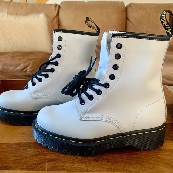 DR. MARTENS White Matte Leather Lace Up Boots - Picture 7 of 9